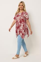 YOURS Plus Size Red Floral Hanky Hem Top | Yours Clothing 1