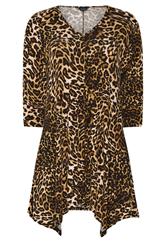 M&Co Brown Leopard Print Hanky Hem Top