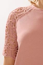 LTS Tall Women's Pink Crochet Raglan Cotton T-Shirt | Long Tall Sally 4