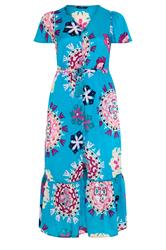 YOURS Plus Size Blue Block Print Dress | Yours Clothing 5