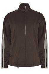 LTS Tall Women's Chocolate Brown Side Stripe Cotton Funnel Neck Jacket | Long Tall Sally 6