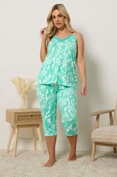 YOURS Plus Size Green Abstract Soft Touch Cropped Pyjama Set | Yours Clothing 2