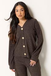 PixieGirl Petite Women's Set Chocolate Brown Ribbed Cardigan & Wide Leg Trousers | PixieGirl 2