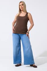 LIMITED COLLECTION Plus Size Brown Lace Trim Vest Top | Yours Clothing 1