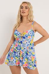 YOURS Plus Size Blue Mediterranean Tile Tankini Top | Yours Clothing 3