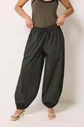 PixieGirl Petite Women's Olive Green Cotton Cuffed Balloon Trousers | PixieGirl 1