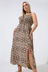 LIMITED COLLECTION Plus Size Brown Abstract Tie Strap Dress | Yours Clothing 1