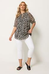 YOURS Plus Size White Leopard Frill Neck Blouse | Yours Clothing 1