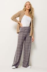 LTS Tall Women's Brown Check Piped Wide Leg Trousers | Long Tall Sally 3
