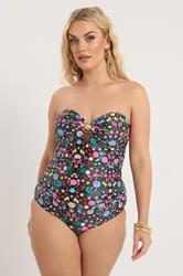 YOURS Plus Size Black Shell Print Bandeau Swimsuit | Yours Clothing 1