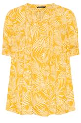 EVANS Curve Yellow Pintuck Tie Neck Blouse