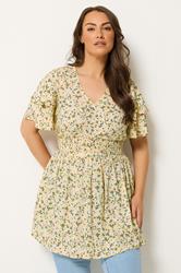 YOURS Plus Size Yellow Ditsy Floral Flutter Sleeve Top | Yours Clothing 3