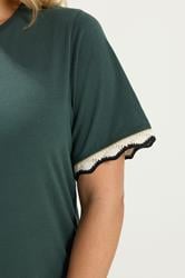 YOURS Plus Size Green Metallic Crochet Trim T-Shirt | Yours Clothing  4