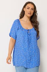 YOURS Plus Size Blue Ditsy Floral Pintuck Blouse | Yours Clothing 3