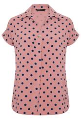 YOURS camisa plisada con estampado de lunares rosas