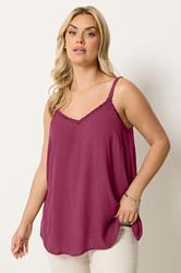YOURS Plus Size Red Embroidered Floral Trim Vest Top | Yours Clothing 3