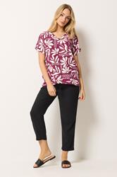 M&Co Berry Purple Floral Print Linen Top | M&Co 2