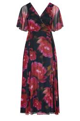 YOURS LONDON zwarte en roze abstracte bloemenprint mesh jurk