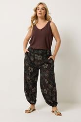 YOURS Plus Size Black Abstract Floral Balloon Trousers | Yours Clothing 1