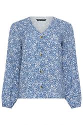 M&Co Blue Ditsy Floral Button Front Long Sleeve Blouse