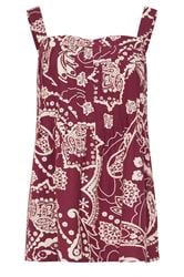 LTS Tall Berry Red Paisley Pleated Linen Vest Top