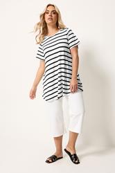 Yours Plus Size Black Ribbed Stripe Swing T-Shirt | Yours Clothing 1