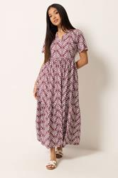 M&Co Petite Berry Red Leaf Print Cotton Maxi Dress | M&Co 1