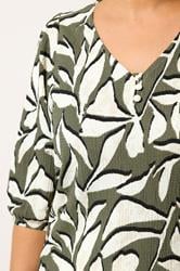 YOURS Plus Size Sage Green & White Leaf Print Puff Sleeve Top | Yours Clothing 4