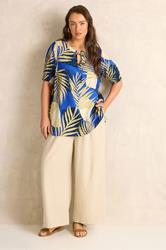 EVANS Plus Size Blue Abstract Tie Neck Blouse | Evans 1
