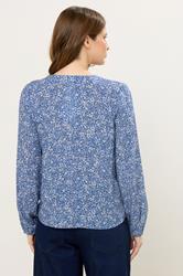 M&Co Blue Ditsy Floral Button Front Long Sleeve Blouse | M&Co 4