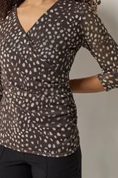 M&Co Brown Animal Print Mesh Sleeve Wrap Top | M&Co 4