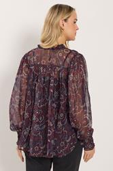 LTS Tall Dark Red Paisley Frill Neck Blouse | Long Tall Sally 4