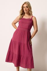 YOURS Plus Size Pink Cheesecloth Pleated Tiered Dress | Yours Clothing 3