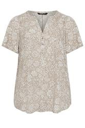 YOURS Curve Natural Brown Floral Notch Neck Top