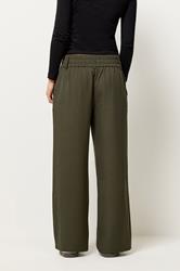 PixieGirl Petite Women's Olive Green Button Tab Detail Wide Leg Trousers | PixieGirl 2