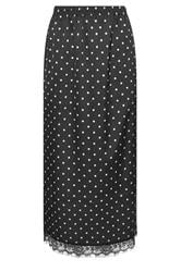 PixieGirl Petite Black Polka Dot Satin Maxi Skirt