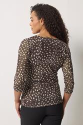 M&Co Brown Animal Print Mesh Sleeve Wrap Top | M&Co 2