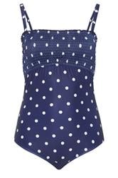 YOURS Plus Size Navy Blue Polka Dot Shirred Swimsuit | Yours Clothing 7