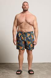 D555 Big & Tall Navy Blue Hawaiian Swim Shorts | BadRhino 1