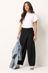 PixieGirl Petite Women's Black Jersey Wrap Wide Leg Trousers | PixieGirl 3