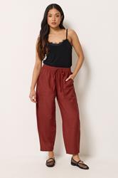PixieGirl Petite Women's Brick Red Linen Barrel Trousers | PixieGirl 3