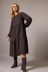 YOURS Plus Size Chocolate Brown Polka Dot Textured Midi Dress | Yours Clothing 3