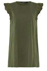 YOURS Curve Khaki Green Broderie Frill Vest Top
