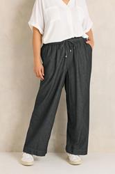 EVANS Plus Size Black Denim Cotton Wide Leg Trouser | Evans 3