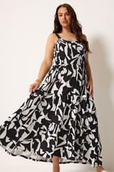 YOURS Plus Size Black Abstract Shirred Dress | Yours Clothing 3