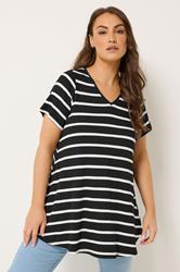 Yours Plus Size Black V-Neckline Stripe T-Shirt | Yours Clothing 3
