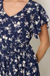 M&Co Navy Blue Floral Print Shirred Waist Maxi Dress | M&Co 4