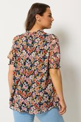 Yours Plus Size Pink Floral Print Frill Neck Blouse | Yours Clothing 2