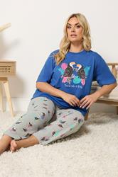 YOURS Plus Size Blue 'Toucan Take It Easy' Slogan Wide Leg Pyjama Set | Yours Clothing 3