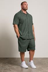 BadRhino Big & Tall Green Textured Revere Shirt & Short Co-ord Set | BadRhino 1